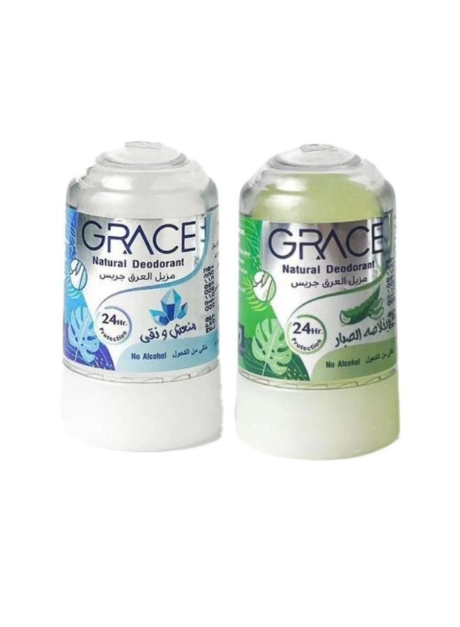 Grace Pure Natural Alum Stone Crystal Deodorant Natural Fresh 70g and Natural Deodorant Aloe Vera 24 Hr Protection 70 g - Image 1